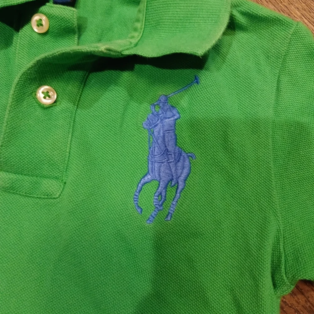 Ralph Lauren Green Polo with Blue Pony and Sleeve Accent - Kids